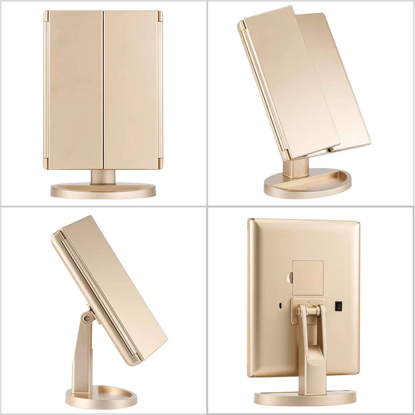 Led Vanity Mirror with Light Portable 10X Magnifying Desktop Three Side Folding Vanity Mirror