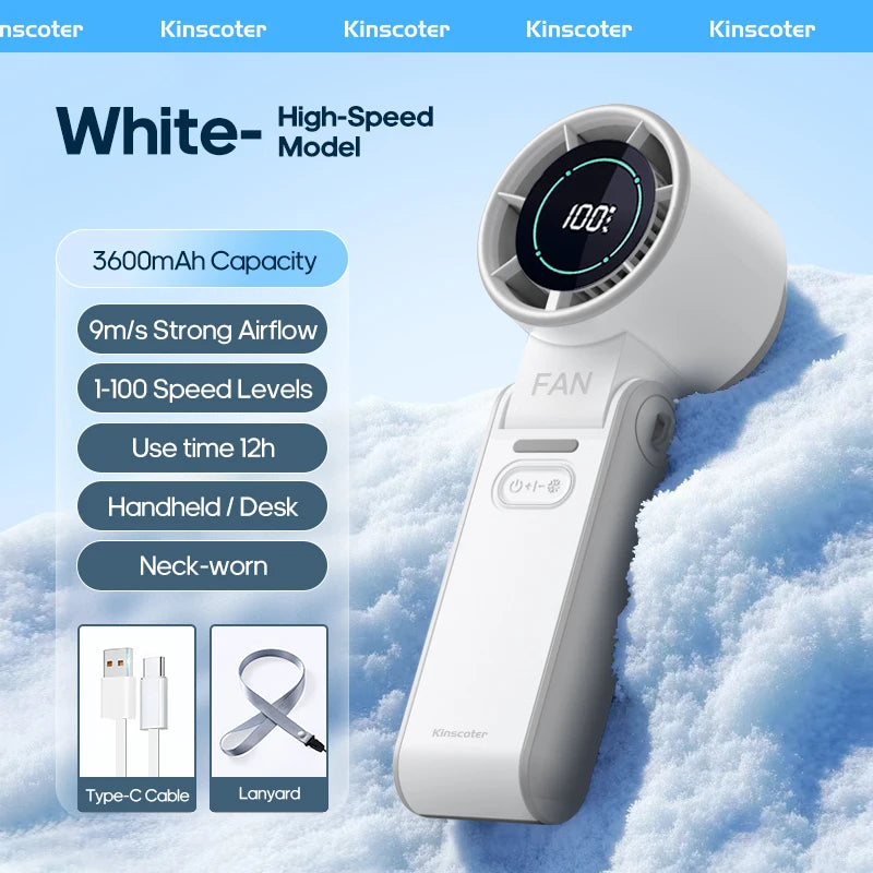 Portable High-Speed Handheld Cooling Fan with 3600mAh Rechargeable Battery