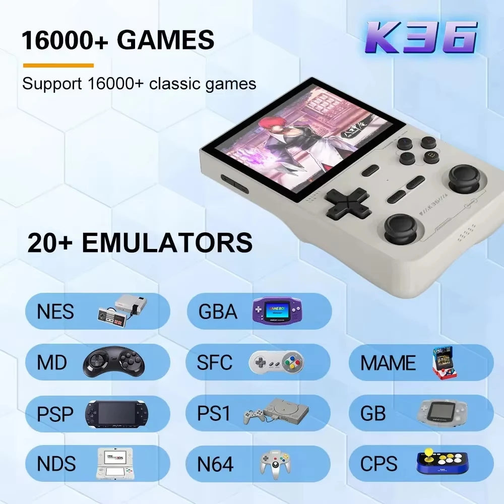 Open Source K36 Retro Handheld Portable Video Gameing Console R36S for PS1/PSP/DC/N64/SS 3.5 Inch IPS Screen Preferred Gift
