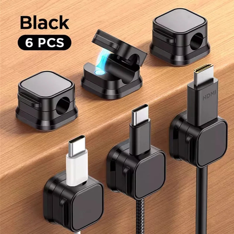 6Pcs/Set Magnetic Cable Clips Cable Organiser Adjustable Cord Holder under Desk Organizing Cable Management Holder