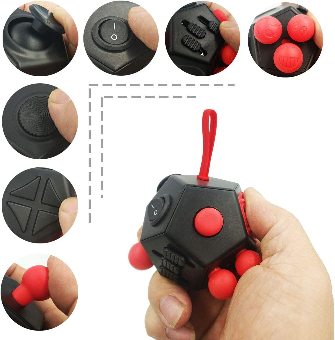 Minilopa Fidget Dodecagon -12 Side Fidget Toy Cube Relieves Stress and Anxiety anti Depression Cube for Children and Adults with ADHD ADD OCD Autism (A4 Black Red)