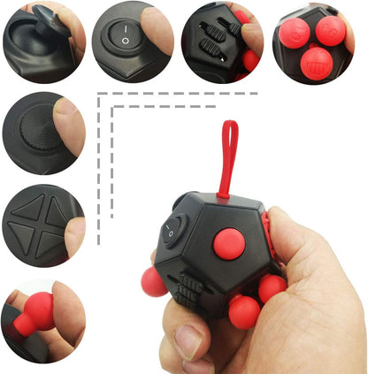 Minilopa Fidget Dodecagon -12 Side Fidget Toy Cube Relieves Stress and Anxiety anti Depression Cube for Children and Adults with ADHD ADD OCD Autism (A4 Black Red)
