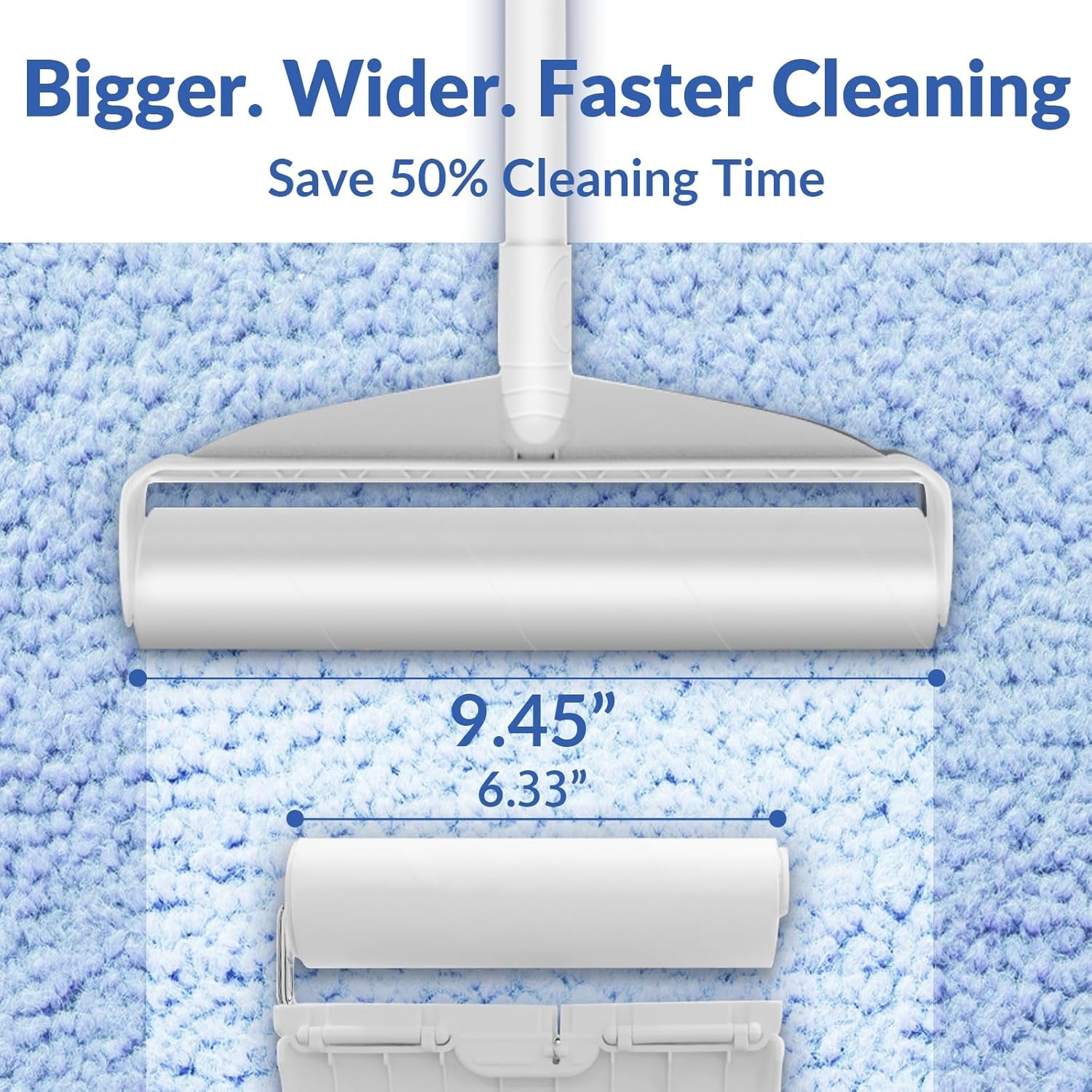Large Lint Rollers for Carpet and Floor Cleaning - 9.45 Inch with 3 Extendable Handles, Ideal for Carpets, Vehicles, Clothing, and Pet Hair Removal