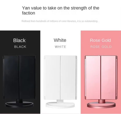 Led Vanity Mirror with Light Portable 10X Magnifying Desktop Three Side Folding Vanity Mirror