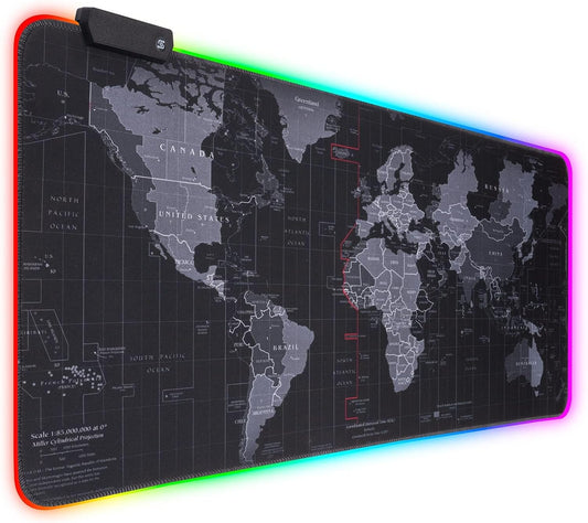 RGB Mouse Pad, Large Mouse Pad with LED Lights, PC Gaming Accessories Black Desktop Keyboard Pad with Non-Slip Rubber Base XXL Large Mouse Pad for Gamer Boys Men Gift (80 * 30Cm) (World Map)