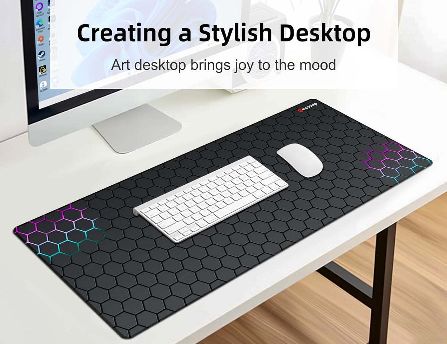 Gaming Mouse Pad,Honeycomb Science Technology Extended Mousepad Gaming Large,Desk Mat with Non-Slip Base and Stitched Edge for Office Work 31.5"X11.8" 0258