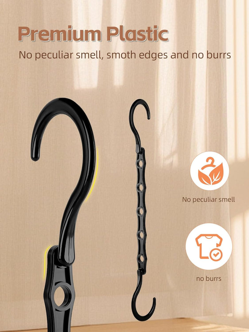 Premium Black Magic Space-Saving Hangers - 10 Pack, Durable Cascading Hanger Hooks with 5 Holes for Heavy Clothing, Ideal Closet Organizers and Storage Solutions for College Dorms