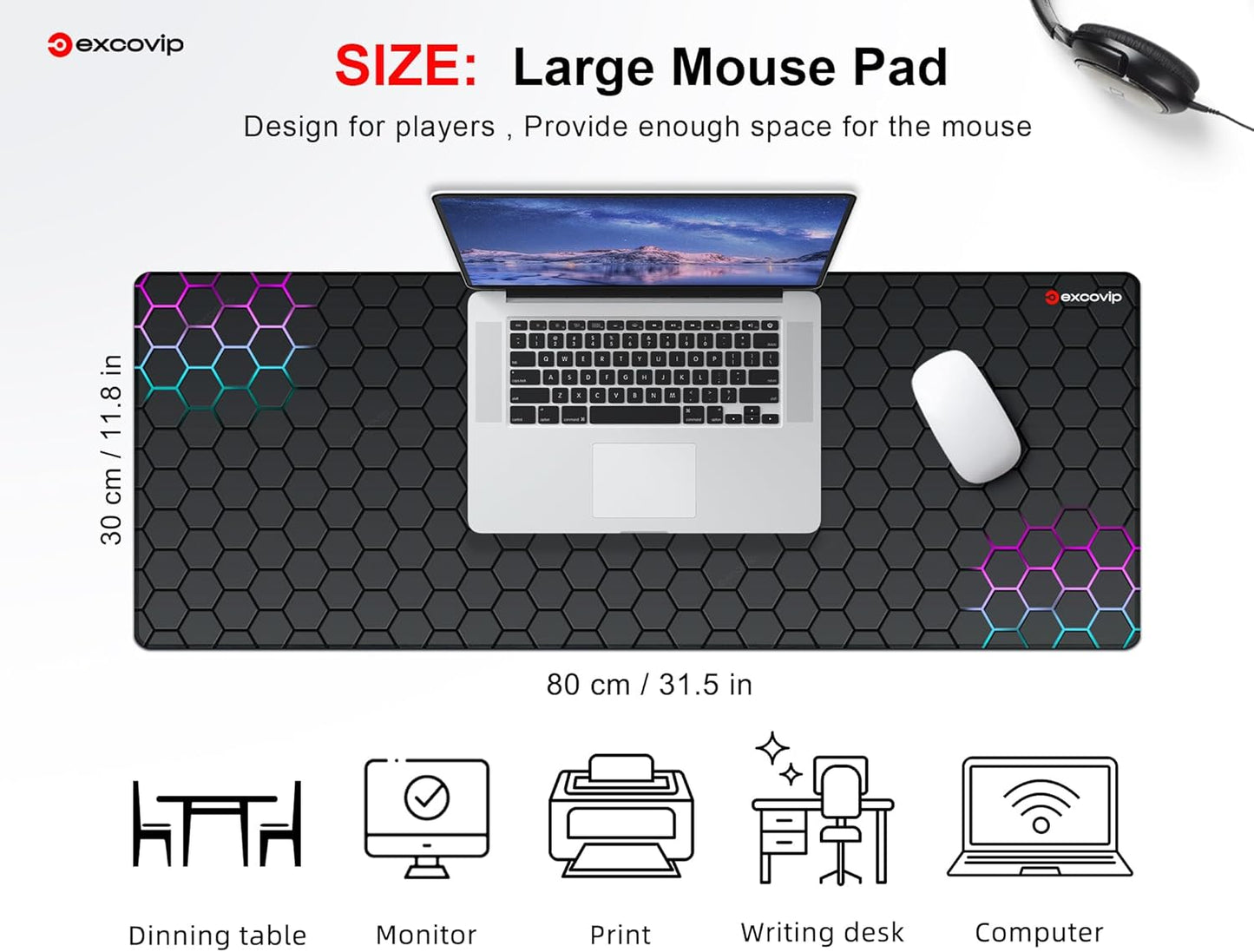 Gaming Mouse Pad,Honeycomb Science Technology Extended Mousepad Gaming Large,Desk Mat with Non-Slip Base and Stitched Edge for Office Work 31.5"X11.8" 0258