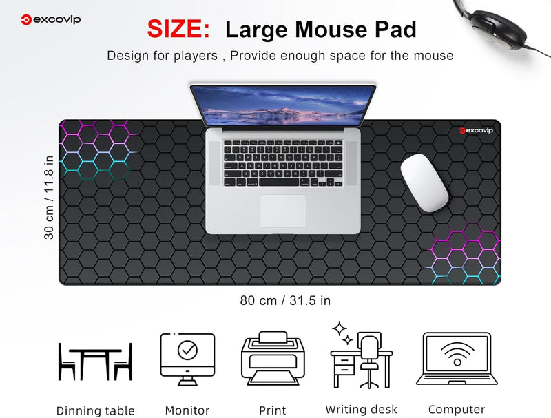 Gaming Mouse Pad,Honeycomb Science Technology Extended Mousepad Gaming Large,Desk Mat with Non-Slip Base and Stitched Edge for Office Work 31.5"X11.8" 0258