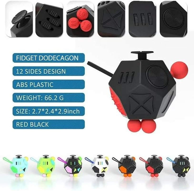 Minilopa Fidget Dodecagon -12 Side Fidget Toy Cube Relieves Stress and Anxiety anti Depression Cube for Children and Adults with ADHD ADD OCD Autism (A4 Black Red)