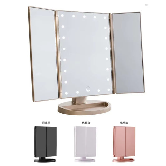 Led Vanity Mirror with Light Portable 10X Magnifying Desktop Three Side Folding Vanity Mirror
