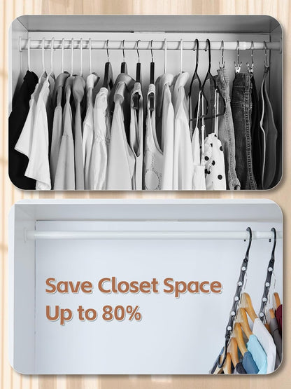 Premium Black Magic Space-Saving Hangers - 10 Pack, Durable Cascading Hanger Hooks with 5 Holes for Heavy Clothing, Ideal Closet Organizers and Storage Solutions for College Dorms