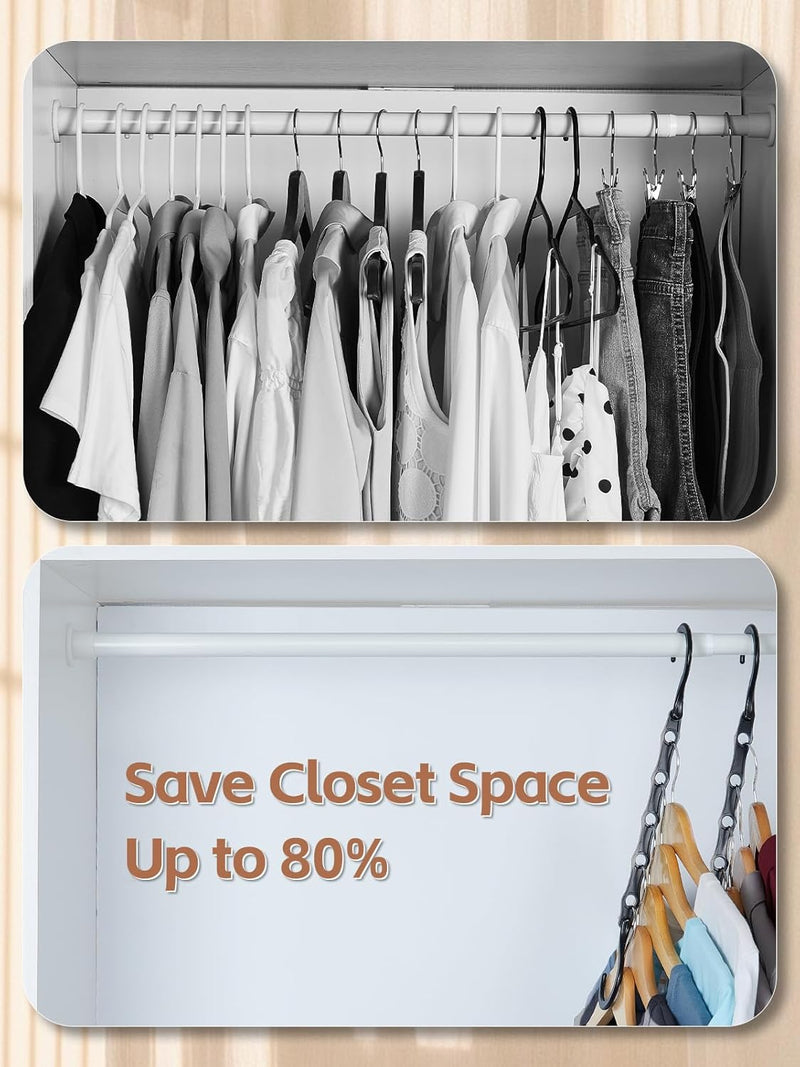 Premium Black Magic Space-Saving Hangers - 10 Pack, Durable Cascading Hanger Hooks with 5 Holes for Heavy Clothing, Ideal Closet Organizers and Storage Solutions for College Dorms