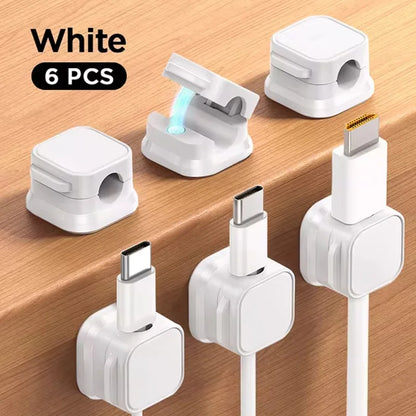 6Pcs/Set Magnetic Cable Clips Cable Organiser Adjustable Cord Holder under Desk Organizing Cable Management Holder