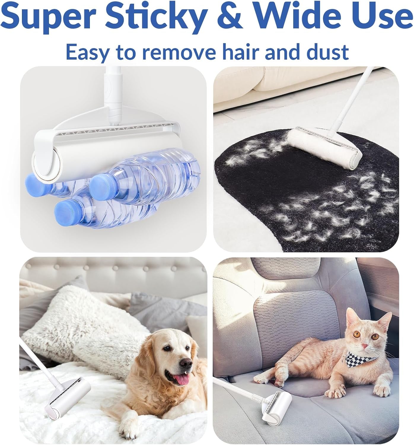 Large Lint Rollers for Carpet and Floor Cleaning - 9.45 Inch with 3 Extendable Handles, Ideal for Carpets, Vehicles, Clothing, and Pet Hair Removal