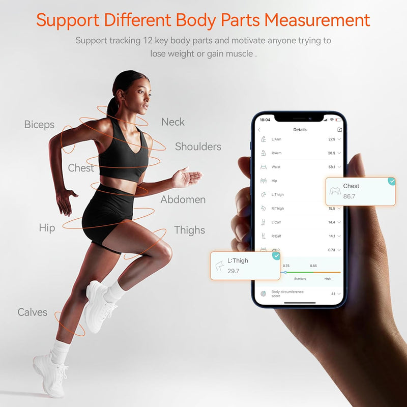 FITDAYS Smart Body Measuring Tape - Bluetooth-Enabled Fitness Tool for Weight Management and Muscle Measurement, 60In/150Cm (Black)