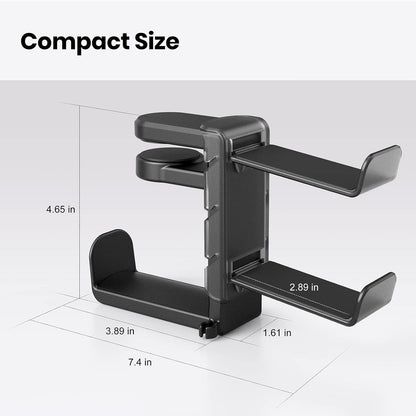 3-In-1 Headphone Stand PC Gaming Controller Holder,Gaming Headset Holder with Adjustable Clamp&2 Controller Holder&Rotating Arm,Universal PC Gaming Accessory Controller Headset Stand