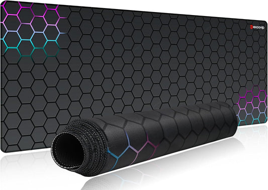 Gaming Mouse Pad,Honeycomb Science Technology Extended Mousepad Gaming Large,Desk Mat with Non-Slip Base and Stitched Edge for Office Work 31.5"X11.8" 0258