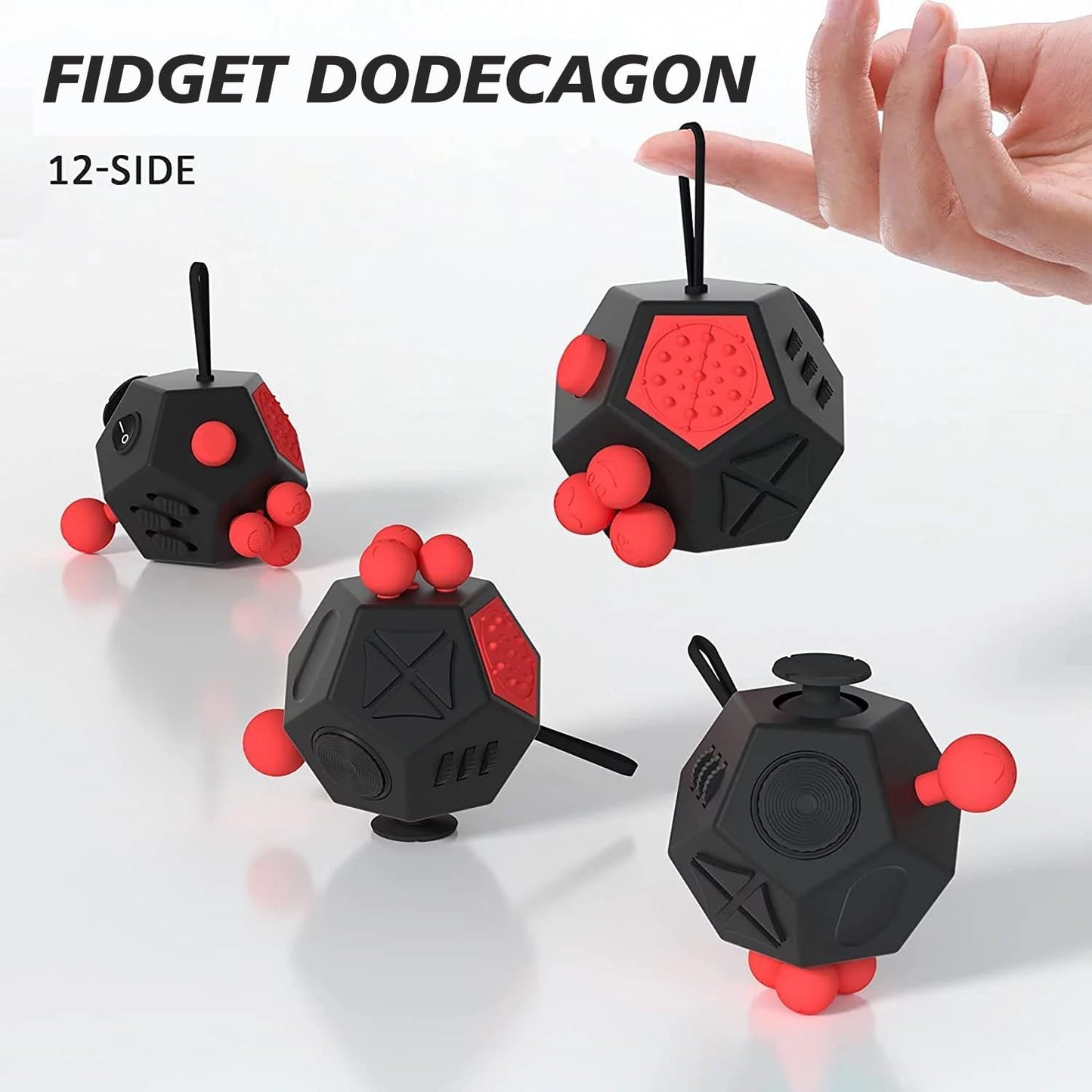 Minilopa Fidget Dodecagon -12 Side Fidget Toy Cube Relieves Stress and Anxiety anti Depression Cube for Children and Adults with ADHD ADD OCD Autism (A4 Black Red)