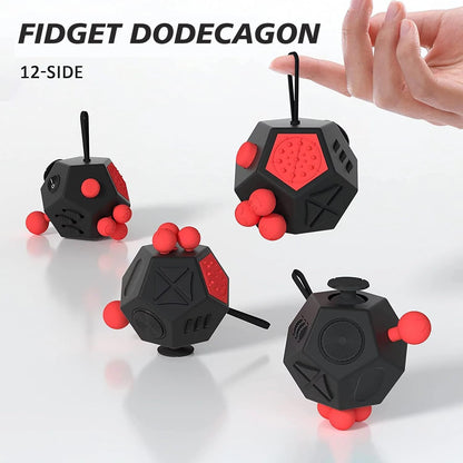 Minilopa Fidget Dodecagon -12 Side Fidget Toy Cube Relieves Stress and Anxiety anti Depression Cube for Children and Adults with ADHD ADD OCD Autism (A4 Black Red)