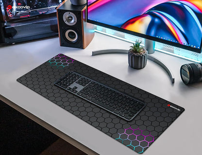 Gaming Mouse Pad,Honeycomb Science Technology Extended Mousepad Gaming Large,Desk Mat with Non-Slip Base and Stitched Edge for Office Work 31.5"X11.8" 0258