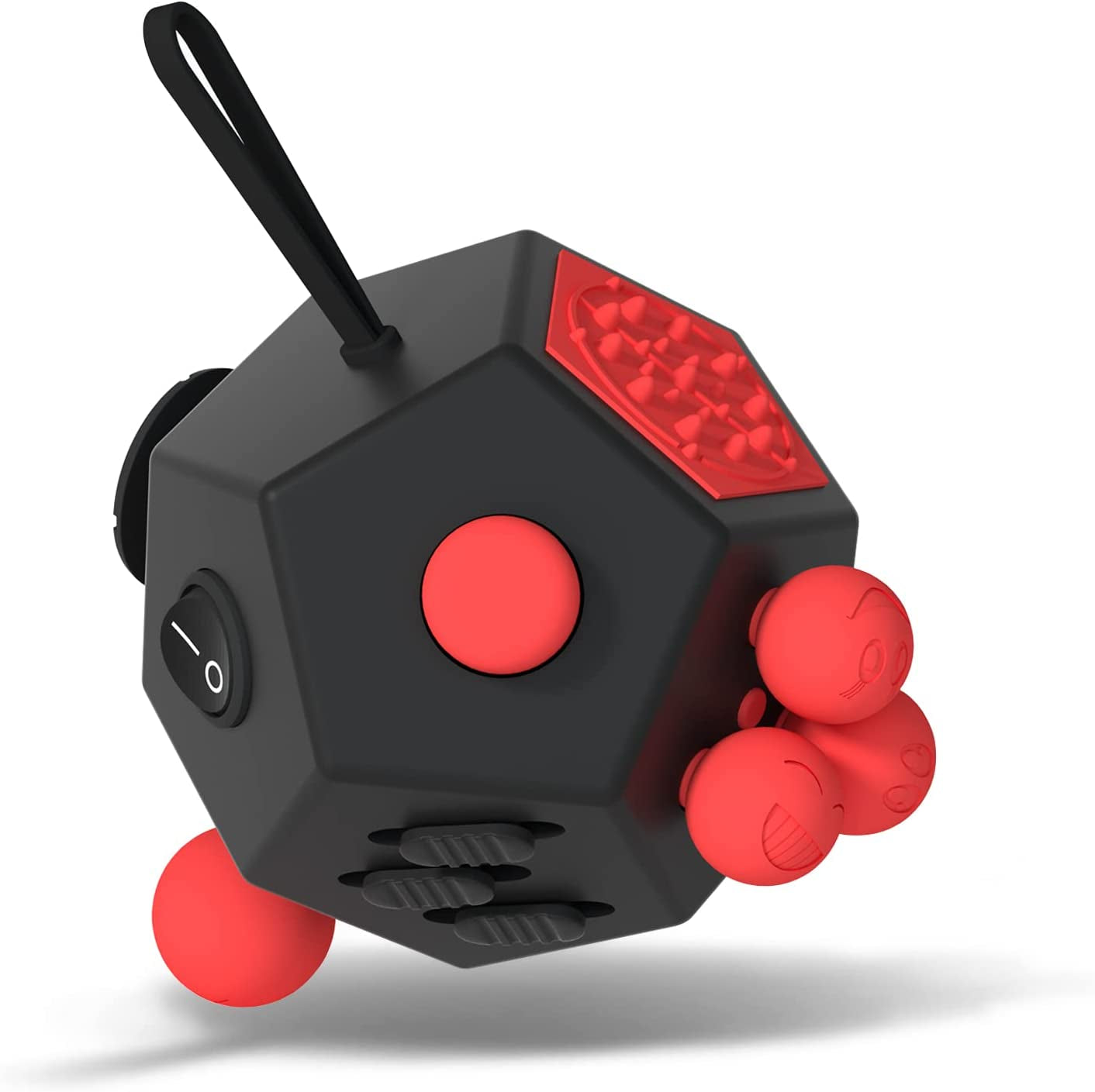 Minilopa Fidget Dodecagon -12 Side Fidget Toy Cube Relieves Stress and Anxiety anti Depression Cube for Children and Adults with ADHD ADD OCD Autism (A4 Black Red)