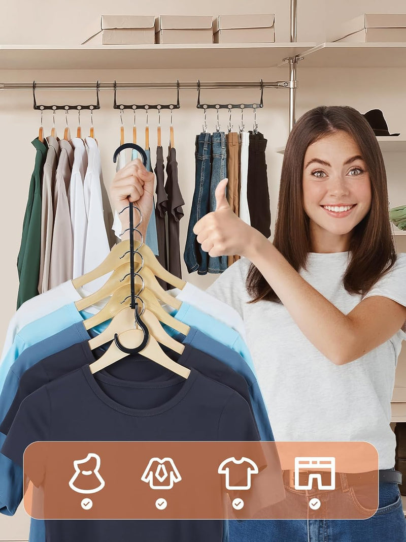Premium Black Magic Space-Saving Hangers - 10 Pack, Durable Cascading Hanger Hooks with 5 Holes for Heavy Clothing, Ideal Closet Organizers and Storage Solutions for College Dorms