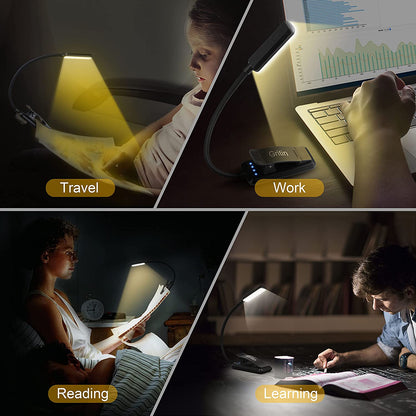 Rechargeable LED Book Light with 3 Color Temperatures and Stepless Dimming - Lightweight Clip-On Design for Eye Comfort and Extended Runtime