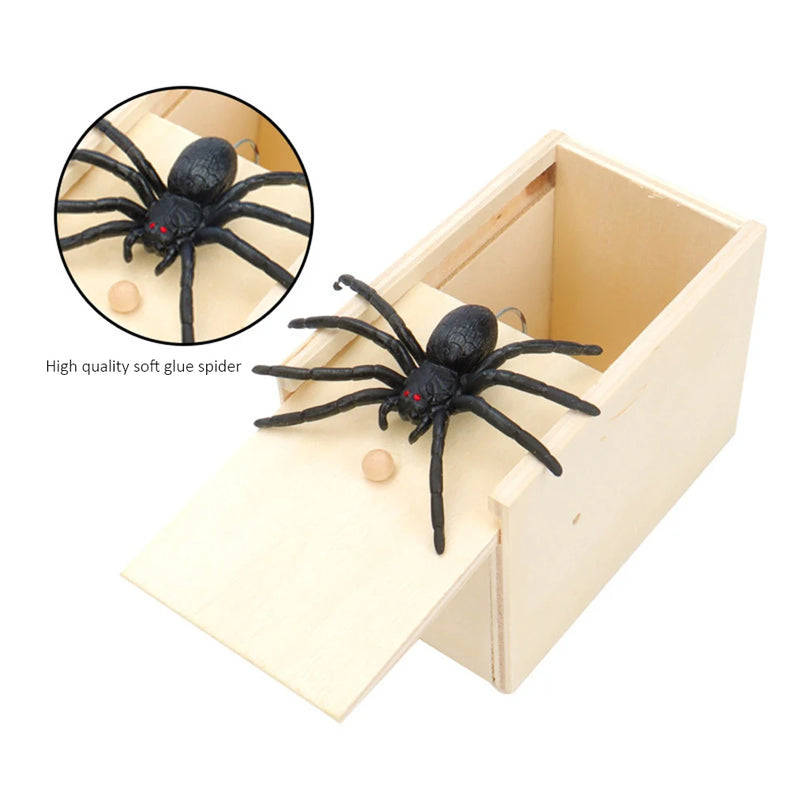 Spider Prank Box Wooden Fun Surprise Happy Box Gags Practical Joke Scare Toys Novelty Halloween Gifts for Friends DROPSHIPPING