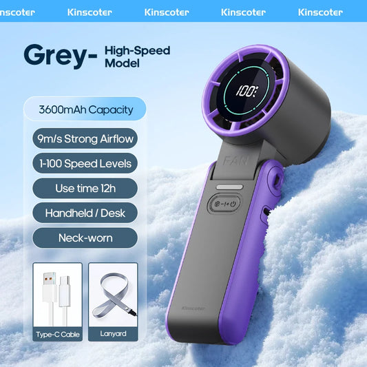 Portable High-Speed Handheld Cooling Fan with 3600mAh Rechargeable Battery