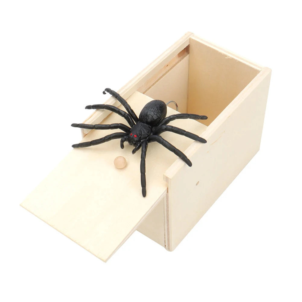 Spider Prank Box Wooden Fun Surprise Happy Box Gags Practical Joke Scare Toys Novelty Halloween Gifts for Friends DROPSHIPPING