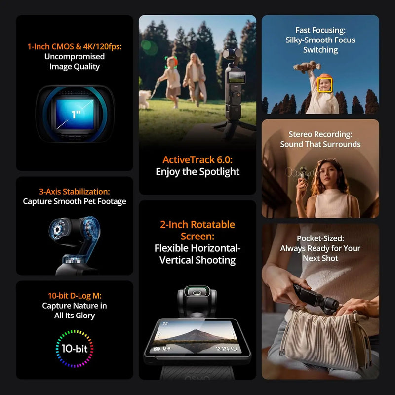 Original Osmo Pocket 3 Vlogging Camera for  Object Tracking 2" Rotatable Touchscreen Small Video Camera