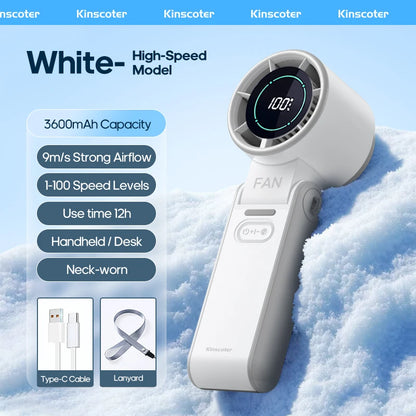 Portable High-Speed Handheld Cooling Fan with 3600mAh Rechargeable Battery
