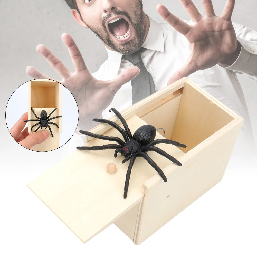 Spider Prank Box Wooden Fun Surprise Happy Box Gags Practical Joke Scare Toys Novelty Halloween Gifts for Friends DROPSHIPPING