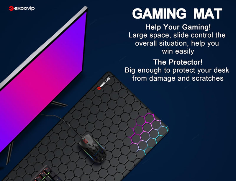 Gaming Mouse Pad,Honeycomb Science Technology Extended Mousepad Gaming Large,Desk Mat with Non-Slip Base and Stitched Edge for Office Work 31.5"X11.8" 0258