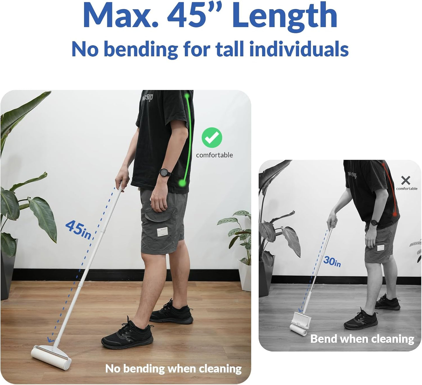 Large Lint Rollers for Carpet and Floor Cleaning - 9.45 Inch with 3 Extendable Handles, Ideal for Carpets, Vehicles, Clothing, and Pet Hair Removal