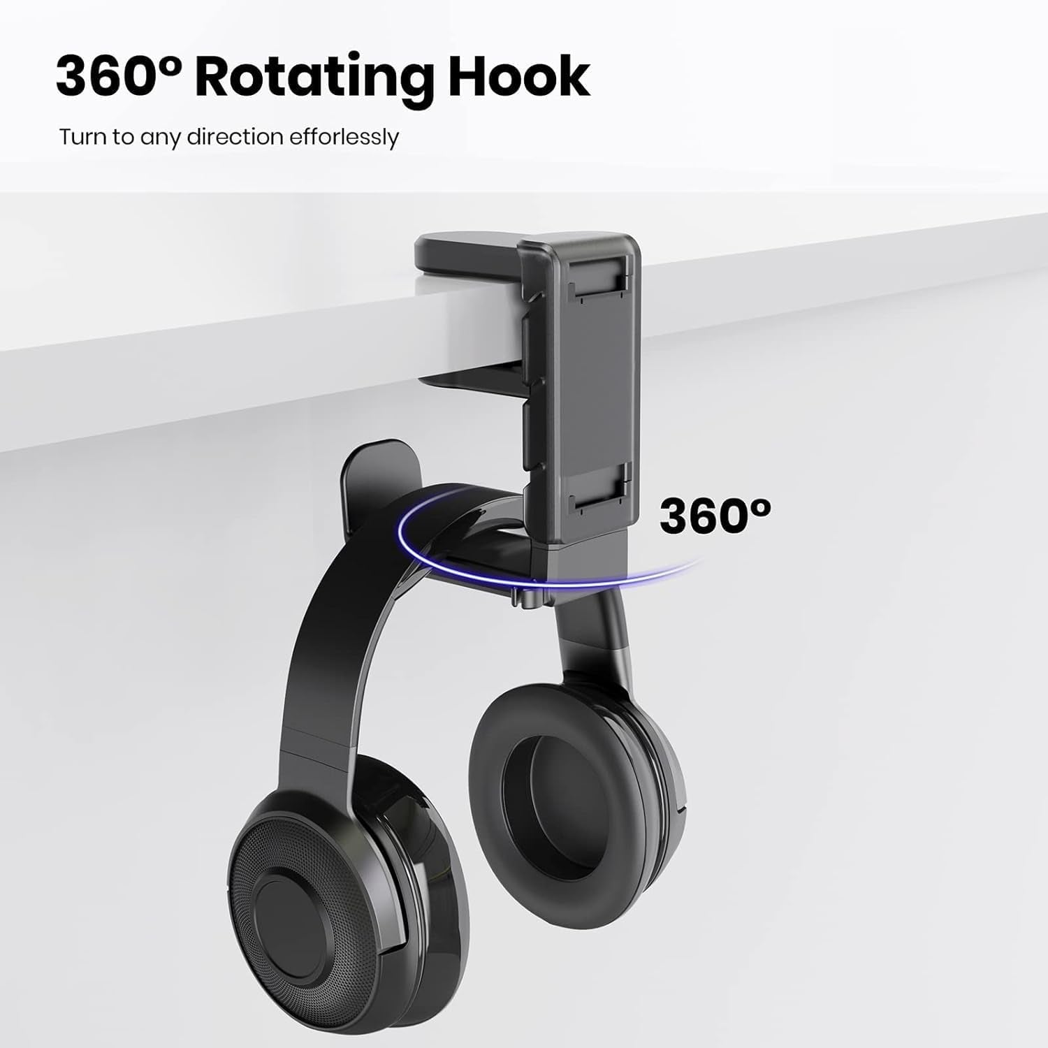 3-In-1 Headphone Stand PC Gaming Controller Holder,Gaming Headset Holder with Adjustable Clamp&2 Controller Holder&Rotating Arm,Universal PC Gaming Accessory Controller Headset Stand