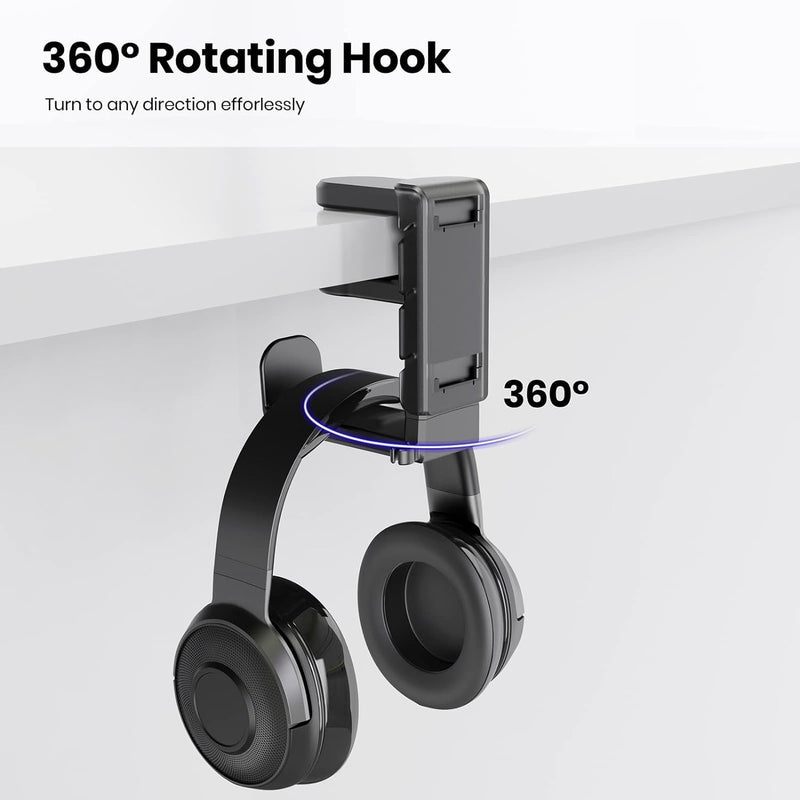 3-In-1 Headphone Stand PC Gaming Controller Holder,Gaming Headset Holder with Adjustable Clamp&2 Controller Holder&Rotating Arm,Universal PC Gaming Accessory Controller Headset Stand