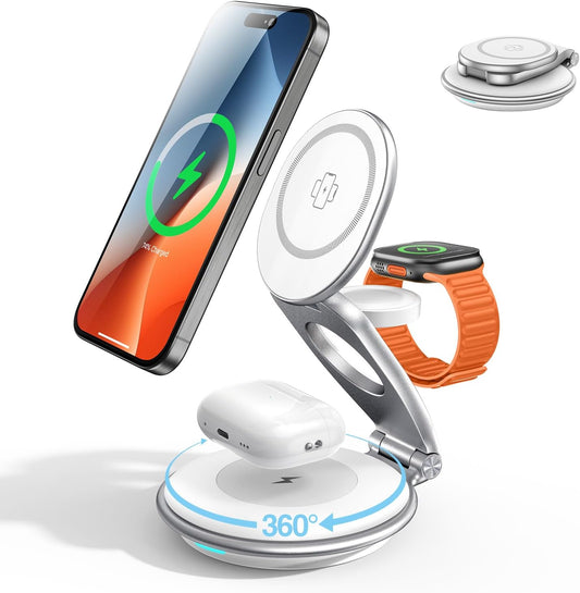 3 in 1 Wireless Charger for Apple, Wireless Charging Station for Bedside, 15W Phone Charger Stand with 30W Adapter for Iphone 17/16/15/14/13/12 Series, Airpods and Apple Watch Charge (White)