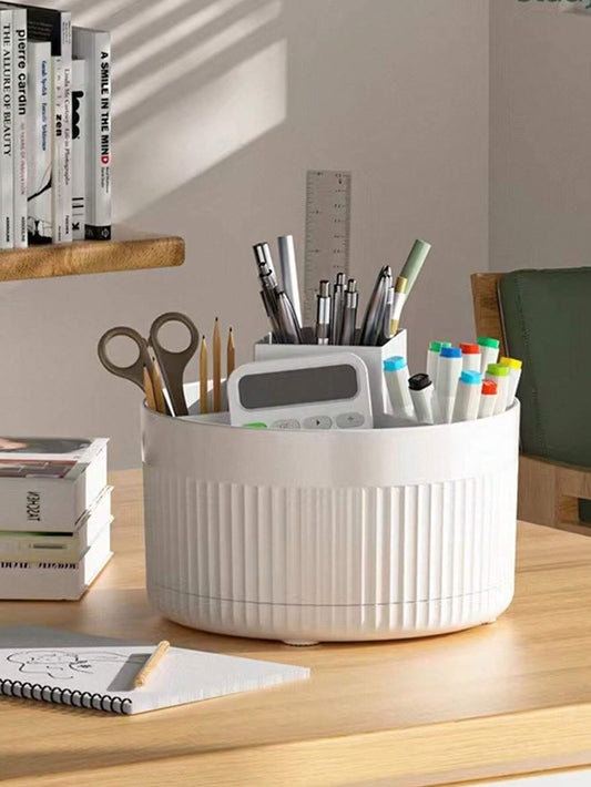 1Pc White 360 Degree 5 Grid Desktop Pen Holder, Desktop Miscellaneous Learning Supplies Organizer and Accessories, School, Cosmetics Storage Box, Student Return to School Supplies Bag, Bags, Makeup Bag, Vanity, Travel, Make up Bag, Storage, Makeup Organiz