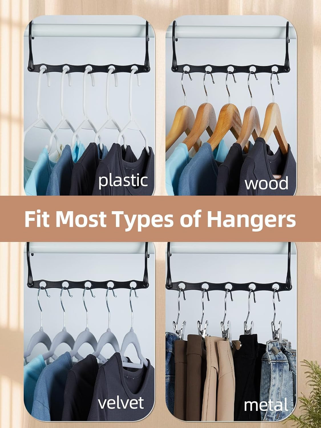 Premium Black Magic Space-Saving Hangers - 10 Pack, Durable Cascading Hanger Hooks with 5 Holes for Heavy Clothing, Ideal Closet Organizers and Storage Solutions for College Dorms