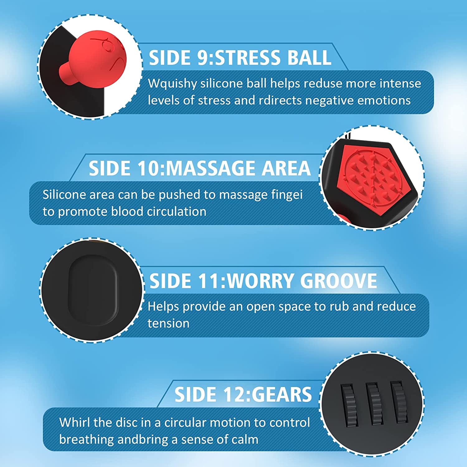 Minilopa Fidget Dodecagon -12 Side Fidget Toy Cube Relieves Stress and Anxiety anti Depression Cube for Children and Adults with ADHD ADD OCD Autism (A4 Black Red)