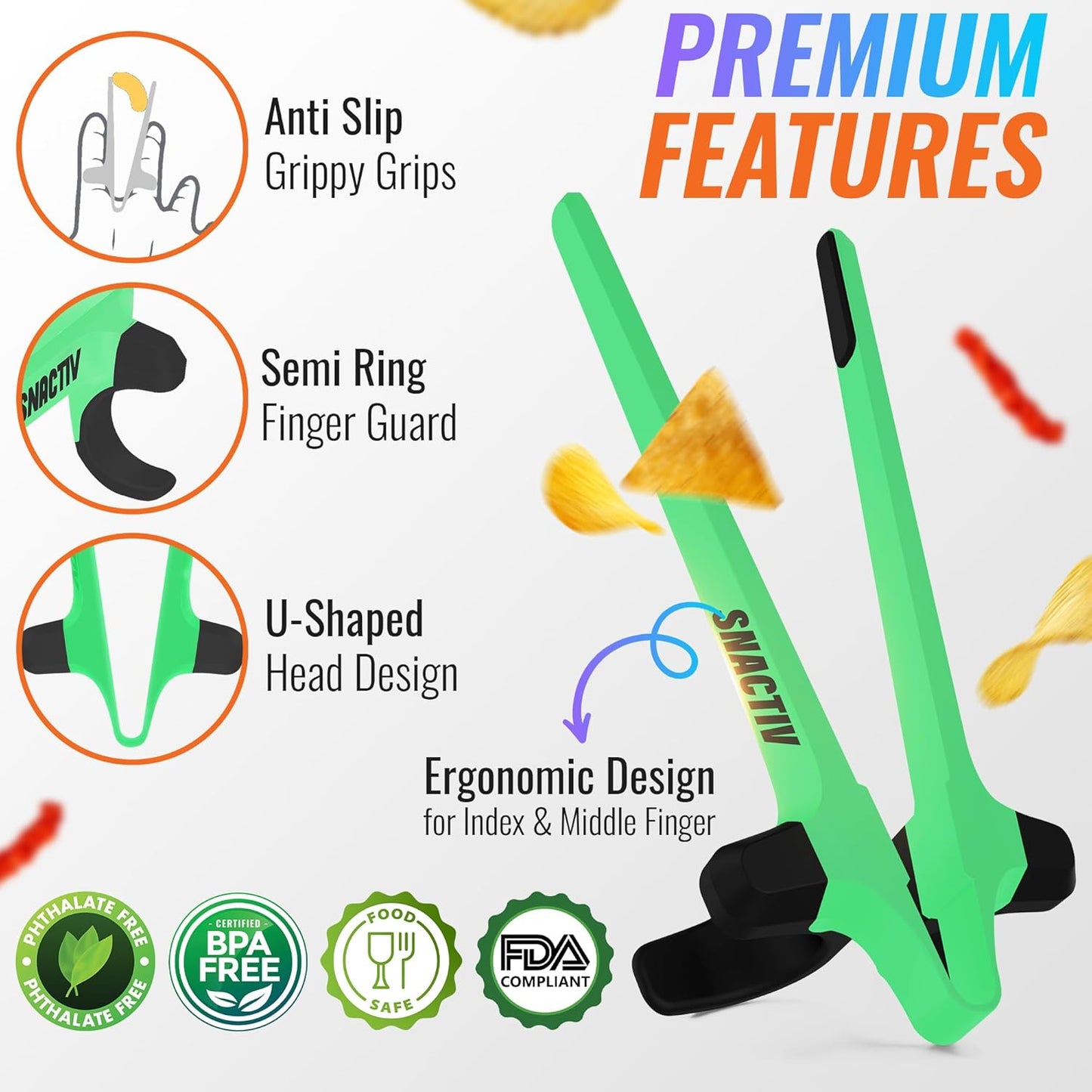 SNACTIV PRO Finger Chopsticks for Gamers - as Seen on Shark Tank! the Official Snacking Tool of the Future - Enjoy Snacks and Chips with Ease - Innovative Gaming Snacking Solution - Snack Chopsticks