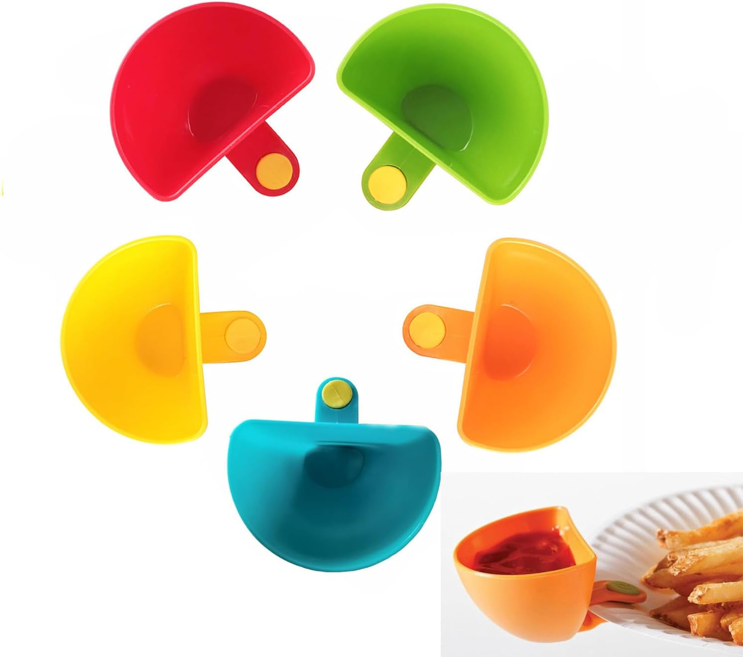 5 Pcs Dip Clip Bowl Plate Holder - Spices Container for Bowls and Plates - Colorful Plastic Cup for Tomato Sauce, Salt, Salad Dressing, Vinegar